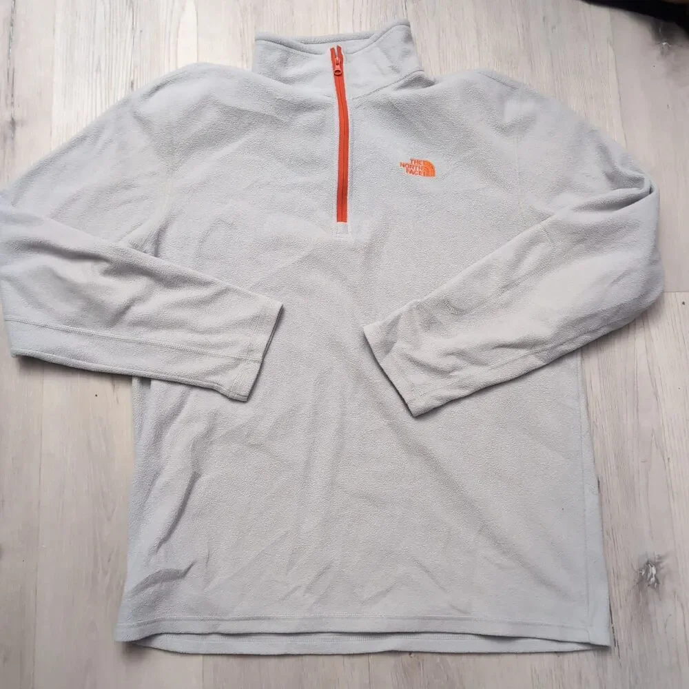 The North Face Men's size Large Gray Quarter Zip Fleece Pullover Orange Logo